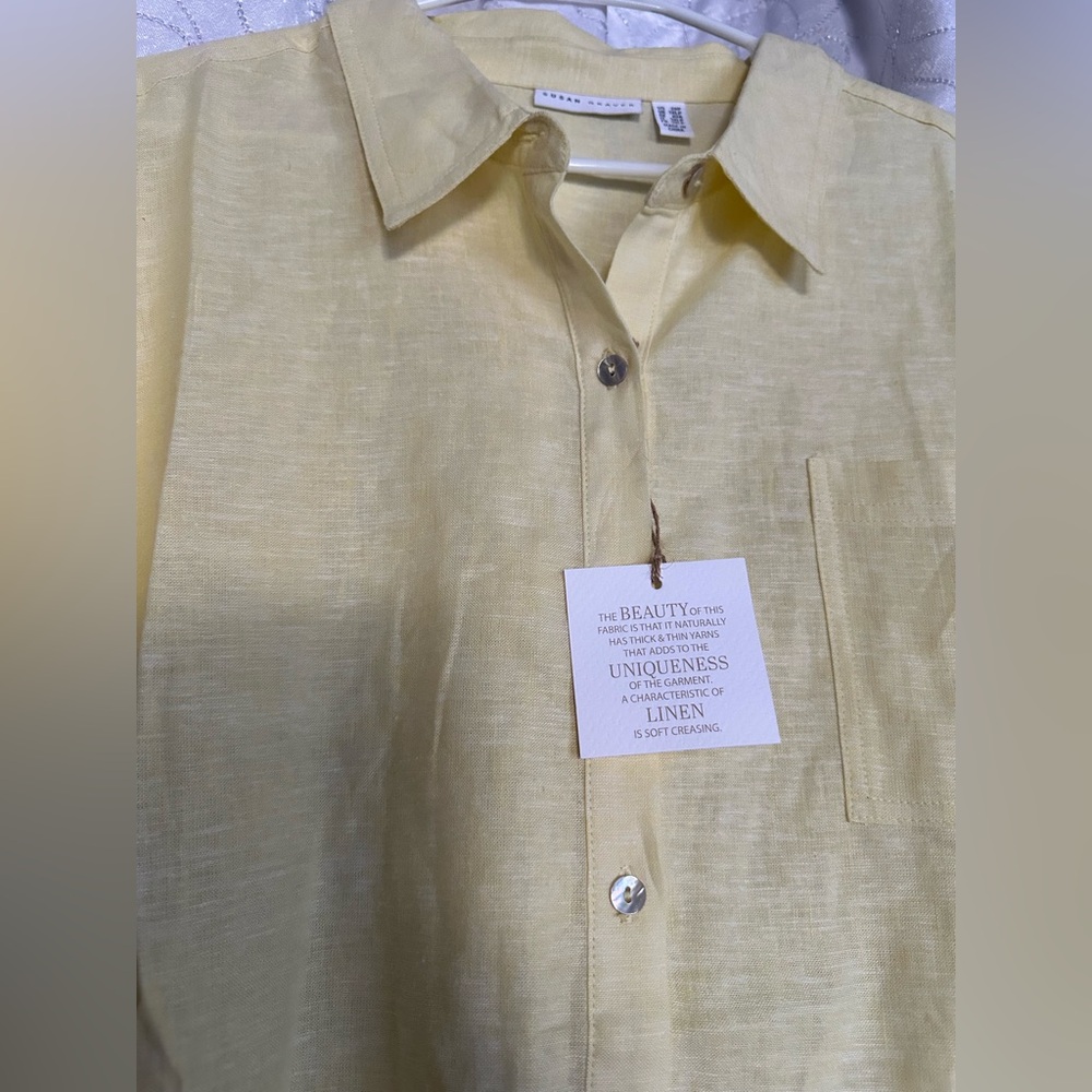 NWT Susan Graver Light Yellow Casual Button Down Shirt